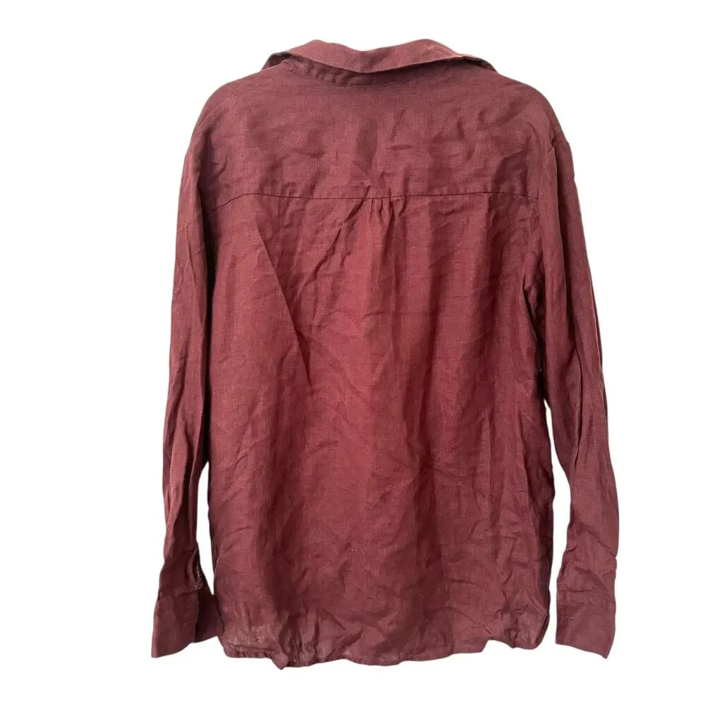 MONDAY SWIMWEAR Linen Tie Front‎ Tunic Maroon Medium - Picture 3 of 6